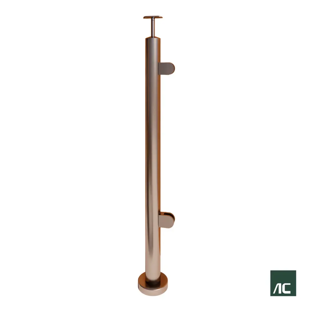 POSTE Ø2" 50.8mm 2 CONECTORES P/VIDRIO SS304