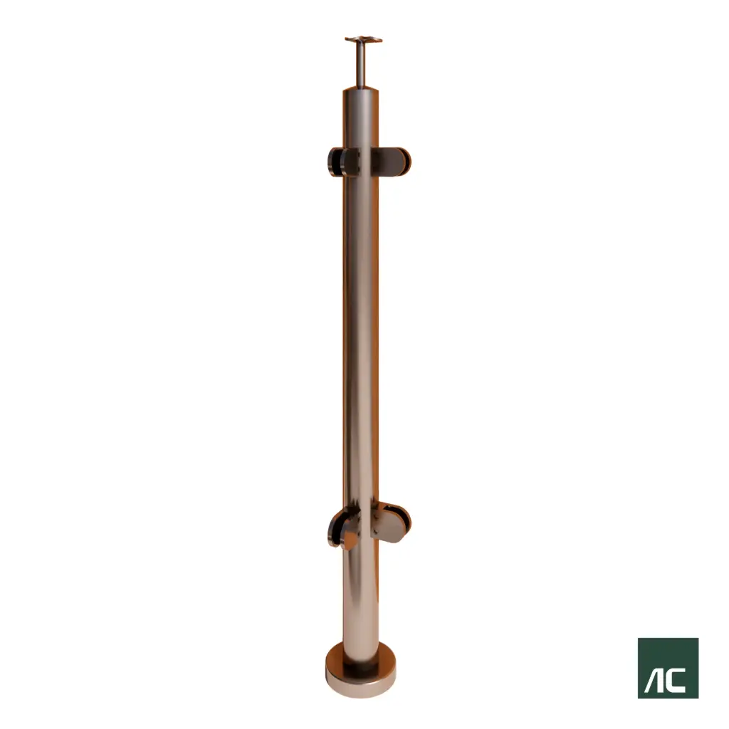 POSTE ESQUINA 90° Ø2" 50.8mm 2x2 CONECTORES P/VIDRIO SS304
