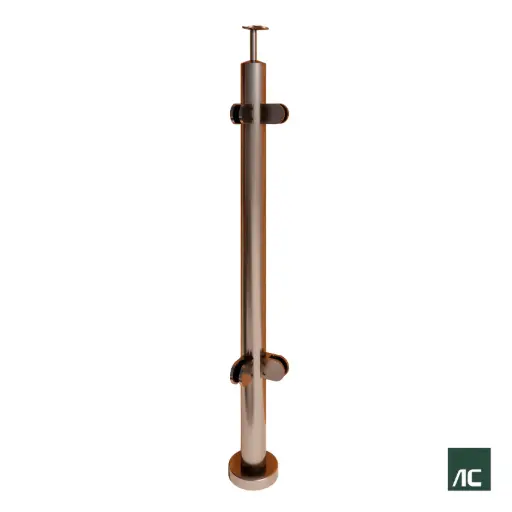 [PR02004] POSTE ESQUINA 90° Ø2" 50.8mm 2x2 CONECTORES P/VIDRIO SS304