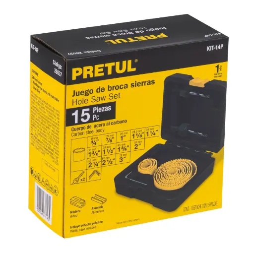 [HM02042] JUEGO DE 12 BROCASIERRAS, 2 MANDRILES Y LLAVE ALLEN, PRETUL
